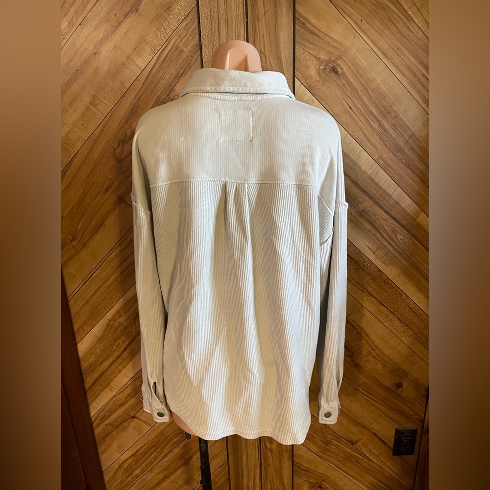 Altar'd State Corduroy Shacket Oversized Button Down Jacket Chalk Grey Small - Picture 6 of 8